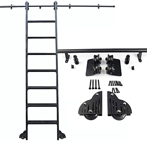 Steel Mobile Ladder Rails Kit - 3.3ft to 20ft Round Tube Tracks, Black Sliding Kit with Floor Roller Wheels (13ft/400cm Track Kit)