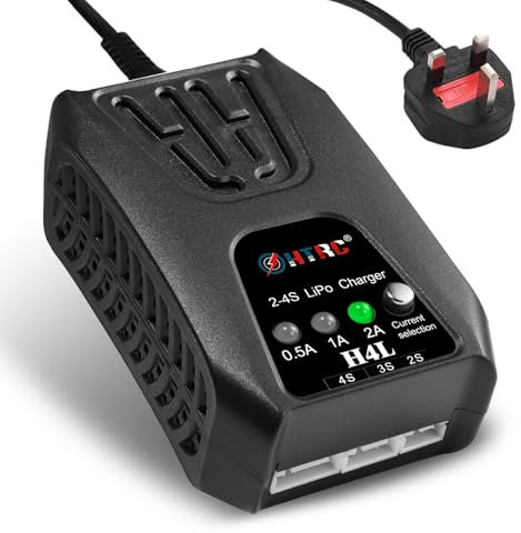 HTRC Lipo Battery Charger, 20W Lipo Charger 2A for 2-4S Lipo Battery Pack(7.4V-14.8V), H4L Airsoft Battery Charger, Fast RC Balance Charger for RC Car, Airsoft Gun, RC Boat, Etc(110-240V)