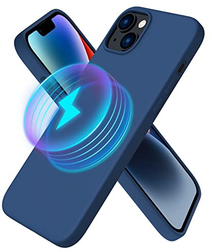 ORNARTO Magnetisch für iPhone 14 Plus Hülle 6,1 Zoll 2022, [Kompatibel mit MagSafe] Silikon Case Voller Schutz Flüssig Silikon Handyhülle für iPhone 14 Plus - dunkel blau