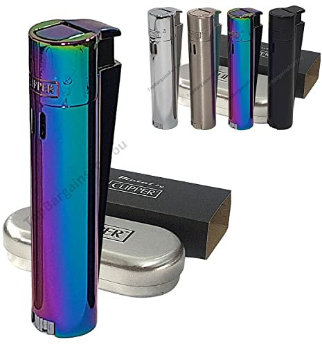 Zactly - Clipper Metal Electronic Jet Lighter, Dustproof Windproof Refillable Adjustable Stainless Steel Lighter with Gift Tin Case (Rainbow Multicolor)