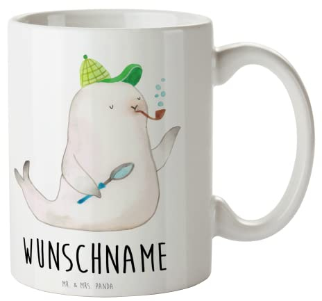 Mr. & Mrs. Panda Kaffeebecher personalisiert Robbe Sherlock - Personalisierte Geschenke, Tiere, tasse personalisierbar, personalisierter becher, personalisierbare