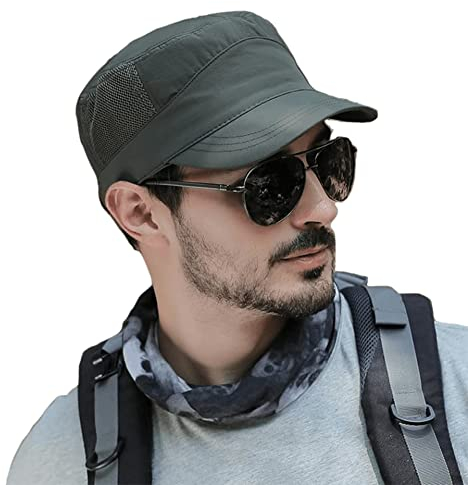 Pyrafox Herren Army Cap: Sommer Schildmütze & Sonnenhut - Männer Military Cuba Basecap, Baseball Schildkappen, Mütze, Hut - Kopfbedeckung für Army & Sommer, M L 58 59 60 cm Oliv grün
