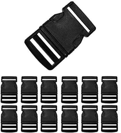 Set di 2 fibbie in plastica, scegli dimensioni e colore, spilla in polipropilene, chiusura e rondella per zaino, chiusura per borse da viaggio, (2 x 20 mm, spilla nera)