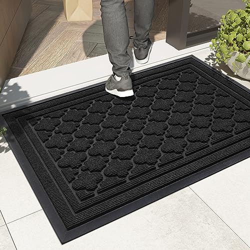 Color G Fußmatte Außen Robuster 43.5 x 75 cm, rutschfest Fussmatte Aussen, Waschbar Schmutzfangmatte Outdoor Wetterfest für Haustür, Eingang, Balkon (Schwarz)