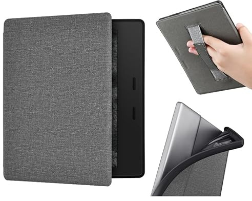 Étui pour Kindle Oasis 7 avec dragonne - Housse Intelligente en Cuir PU Ultra-Mince avec Veille et Sommeil automatiques pour Kindle Oasis 10ème génération - Version 2019 (Gris)