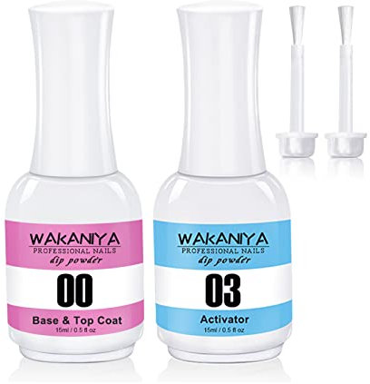 2 in 1 Dip Powder Base & Top Coat Set with Activator & Liquids for Easy Dipping Powder Application - Dry Fast, No UV LED Needed (2x15ml)