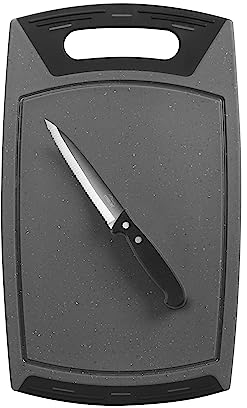 STONELINE Set di 2 pezzi tagliere e coltello multiuso seghettato, lama in acciaio inox da 13 cm, coltello da cucina universale