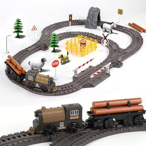 Kids Train Track Toy Set for 2+ Years Old, Toddlers Educational Construction Toys for Aged 2-5, Electric Train Track Playset with Variable Track, Boys Girls Birthday Gifts
