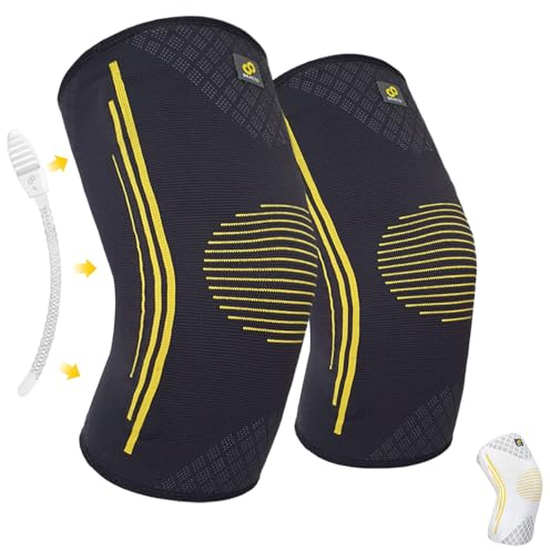 Bracoo Kniebandage, Knie bandage mit Stabilisatoren für Männer Damen, Ideal für Laufen, Sport, Gym, Gelenkschmerzen, Fitness, Joggen, Basketball, Arthritis, Verletzungen, Pair, KE92, Schwarz, S