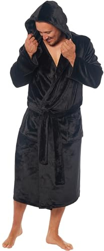 MICHAEL PAUL Dressing Gowns for Men | Super Soft Luxury Hooded Dressing Gown Warm and Cozy Fleece Nightwear Robe| Gifts for Men