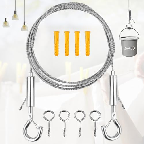 Liekadijiae Fune Acciaio Inox Kit, Cavo Acciaio, Fune Acciaio Inox Kit 5M Corda in Acciaio da 2 mm PVC Filo Trellis Kit, Corda in Acciaio per Piante Rampicanti Sospensione Fune Metallica Tenda Appesa