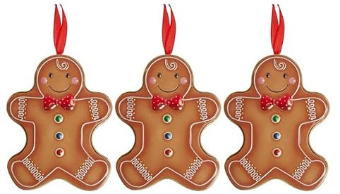 Gingerbread Man Tins - Set of 3 Small Tins each containing 3 Gingerbread Biscuits - Hanging Loop for Christmas Tree Decoration