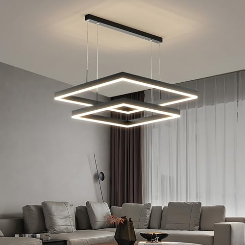 Wandun Pendelleuchte LED Pendellampe Dimmbar Schwarz Hängelampe 2-Quadratischer Kronleuchter Moderne Höhenverstellbar Pendelleuchte für Wohnzimmer Schlafzimmer Esszimmer (Size : 60 * 80)
