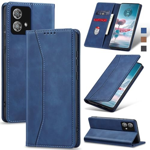 Jasonyu Funda para Motorola Edge 40 Neo, Cuero PU Carcasa, Tipo Libro Flip Case con Tarjetas y Cartera, Soporte Plegable, Cierre magnético, Capa (Azul)