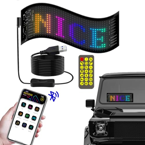 Led Anzeige Programmierbar, LED Laufschrift Schild mit Bluetooth-App-Steuerung flexibles USB 5V Anzeigetafel Personalisiert Flexibles LED-Display für Auto, LKW, Geschäft, Bar, Hotel