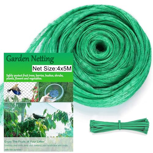 Filet Anti Oiseaux 4x5M Filet de Jardin Filet de Protection des Oiseaux Filet pour Plantes Filet Protection Jardin Filet Oiseaux avec 25 Colliers de Serrage, Mailles 15mm x 15mm