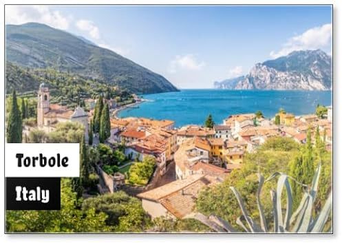 Kühlschrankmagnet mit Panoramablick über Torbole, Lago Di Garda, Trentino, Italien, Kühlschrankmagnet