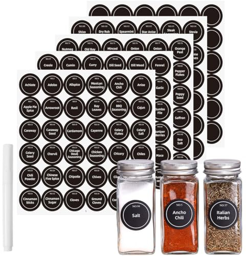 180 pcs Etiquetas Redondas para Especias, Impermeables Etiquetas para Tarros de Especias,Etiquetas de cocina Etiquetas para Tarros de Mermelada, 3.5CM,Negro