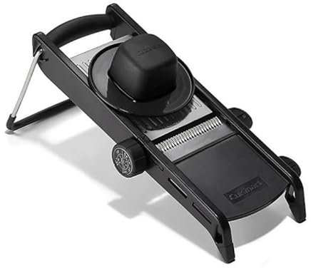 Cuisinart Mandolina - Cuchillas de acero inoxidable con 4 opciones de corte, empujador de alimentos y manual, color negro