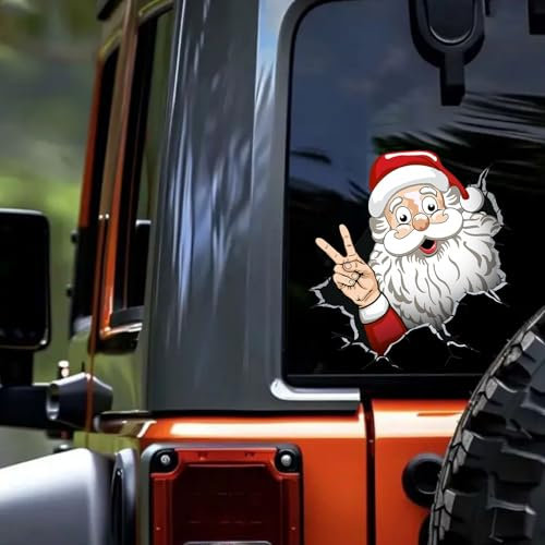 Nouiroy Lustige Weihnachten Spähen Auto Decal-Christmas Santa Schneemann Rentier Aufkleber für Autos Selbstklebend Vinyl Decal Weihnachtsdeko Aufkleber für Auto LKW SUV (Suprised Santa, Victory