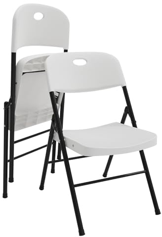 Rcynview Klappstuhl Kunststoff-Stuhl, Platzsparender Faltstuhl, Klappstühle 150 kg Tragkraft, Campingstuhl Faltbarer Stuhl Klappstuhl Garten Klappbarer für Partys Picknicks Office, Weiß, 2 Stück
