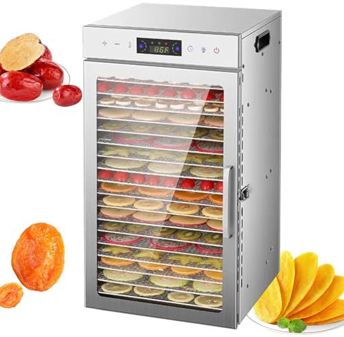 Déshydrateur alimentaire pour viande séchée, fruits, herbes, machine à déshydrater en acier inoxydable à plateaux, contrôle de la température, déshydrateur de fruits, livre de recettes inclus,18-Trays