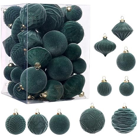 35-teiliges Samt-Weihnachtskugel-Set, Bunte Weihnachtsbaumkugeln, Samt-Weihnachtskugeln für Weihnachten, Zuhause, Party, Dekoration (E)