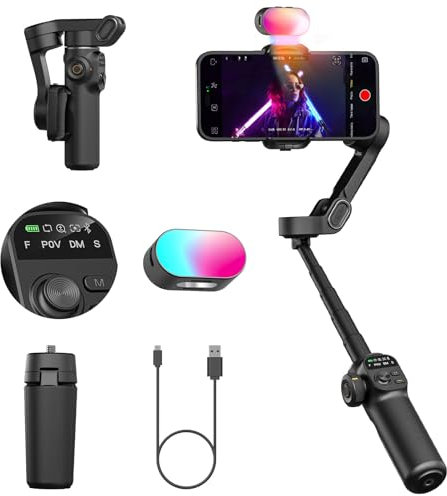 AOCHUAN Smart X2 Smartphone Gimbal Stabilizer, Rotazione a 360°, Display OLED, Asta di prolunga integrata, Smart Selfie Stick, Luce di riempimento RGB, Ideale per riprese video notturne, X2 KIT Nero