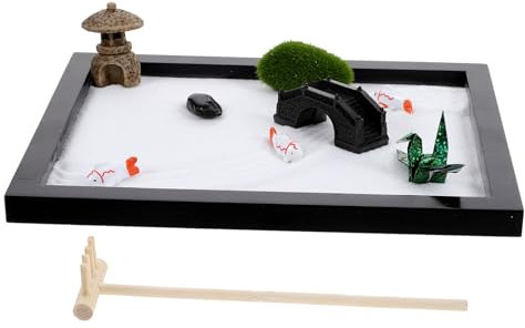 JOINPAYA Miniatur Sandkasten Zen Garten Mit Sand Rechen Und Zubehör Elegante Tischdekoration Für Entspannung Und Achtsamkeit Schwarz