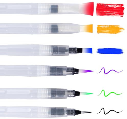 Pinceau Aquarelle 6 Pièces Pinceau à Réserve d'eau Peinture d'eau Brosse Peinture Aquarelle Stylo pour Calligraphie Coloriage et Dessin