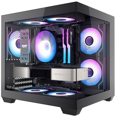 darkFlash Boîtier PC Mini-ITX, préinstallé, 3 Ventilateurs PWM ARGB, boîtier d'ordinateur Full View Double Verre trempé ITX, Taille Mini, Prend en Charge AIO 240 mm, Noir (DB330M)
