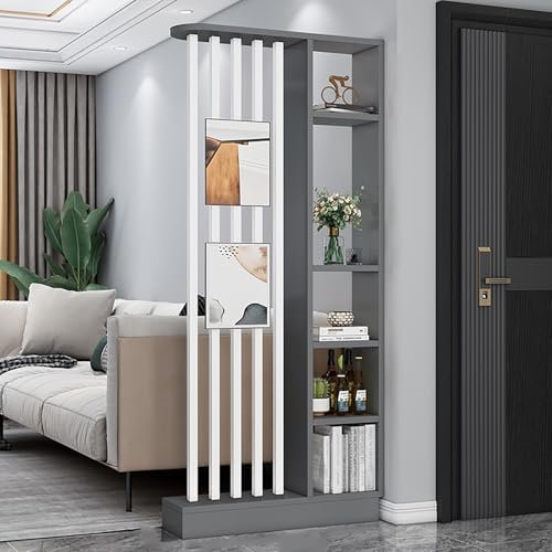 Raumteiler Trennwand,Paravent Raumteiler,Raumteiler Paravent Trennwand, Wand Trennwand Holz Lamellen Säulen, Massivholz Paravent Trennwand Post,Trennwände In Säulenform(Gray/White)