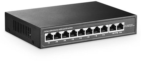 YuLinca Switch mini PoE a 10 porte con 8 porte PoE+, 2 uplink Fast Ethernet, 10/100 Mbit/s, 120 W 802.3af/at PoE, senza ventola, switch di rete PoE+ in metallo