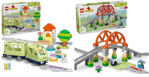 LEGO Duplo Train d'Aventure Interactif + Set d'Extension Pont et Pistes de Train Jouet Éducatif pour Tout-Petits 10427 + 10426