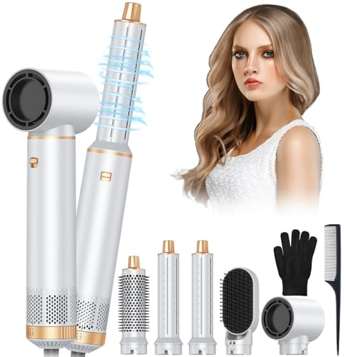 Airstyler 5 in 1 Hair Styler 1000W Warmluftbürste Set mit Auto Lockenstäbe,1000W Haartrockner Air brush für Alle Haartypen, Haarstyler für Volumen, Trocknen, Glätten & Locken
