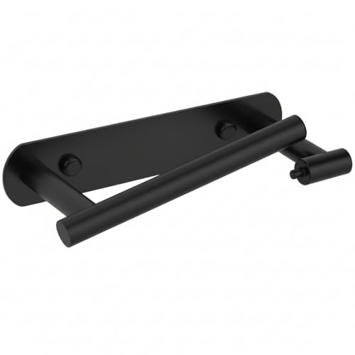 YUET Toilet Roll Holder, Adhesive or Wall Mounted Options, Stainless Steel Rustproof Stick on no Drilling Double Post Pivoting Black Toilet Paper Holder Wall Mount for Bathroom