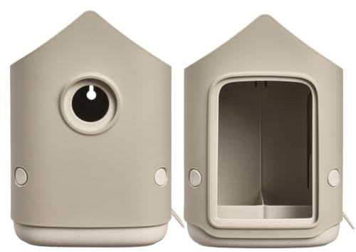 Elho Cosy Vogelhaus und Futterhäuschen - Mushroom Beige | L 17.6 x B 18 x H 23 cm | 2 Artikel Enthalten | 100% recyceltes Plastik