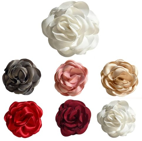 LAKPYN 6 Stück Blumenbrosche,Blumenbrosche Aus Stoff Einfarbige Broschen Große Kamelie Blumennadeln Für Damen Abschlussball Hochzeit Kleidungszubehör