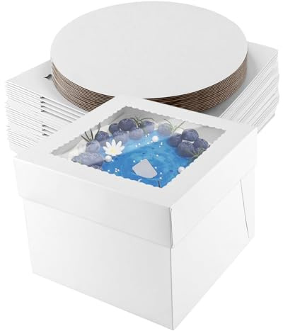 APACALI 40 Stück Tortenbox, Tortenkarton Hoch, Kuchenbox weiß,Pappkuchenbox Kuchentransportbox mit Sichtfenster,Kuchenbox Karton Tortentransportbox für Kuchen,Gebäck (25x25x20CM)