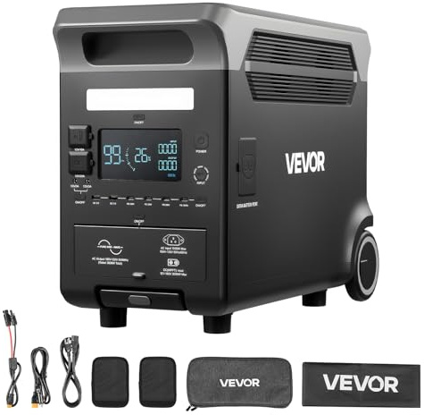 VEVOR Centrale Elettrica Portatile, Generatore Solare da 3600 W e 3840 Wh con 10 Porte di Uscita, Batteria di Backup LiFePO4 Espandibile per Camper, Campeggio, Senza Pannello Solare
