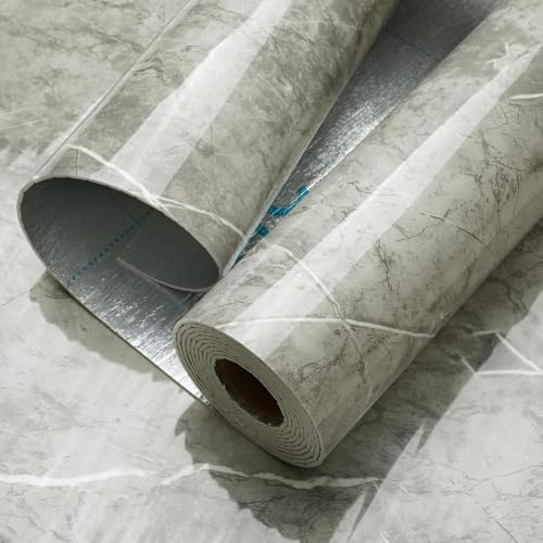 Anttyscar 6Roll Grey Thicken Thermal Self Adhesive Wallpaper Grey Marble Peel and Stick Wallpaper Waterproof Vinyl Wall Panels for Living Room Bedroom Bathroom Kitchen Splashback 300cm x 40cm