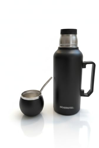 Northstell Termo 1300 ml Acero Inoxidable con Tapa Mate y Bombilla Incluida – Doble Pared Aislada – Mantiene Calor y Frío – Diseño Premium Antigoteo (negro)