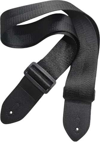 AIWXEEU Black Guitar Strap for Acoustic and Electric Bass, Adjustable Polycotton Webbing with Leather Ends, 5cm Wide Shoulder Belt, Durable Musical Instrument Accessory