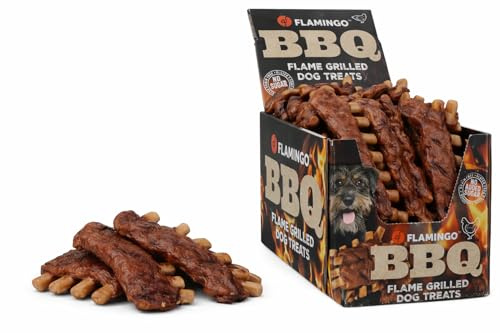 Hundeleckerli - Leckerli Hund - Flamingo BBQ Rippchen mit Huhn XL - 16 x 4,5 x 1 cm - 1,6 kg Display - proteinreich - glutenfrei - getreidefrei - ohne Zuckerzusatz