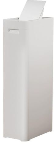 CASOME Slim Tall Trash Can With Swing Lid, Narrow Garbage Bin For Small Spaces, 25L 32L Standing Waste Bin For Kitchen Bathroom Office(White,32L)