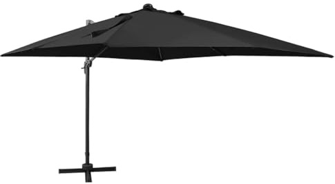 Mhdvray Parasol déporté XXL de 300 cm avec éclairage LED - Couleur sable - Pied en croix - En aluminium - Pivotant et inclinable - Robuste - Pour terrasse, balcon, jardin, Noir , 300 x 300 x 258 cm