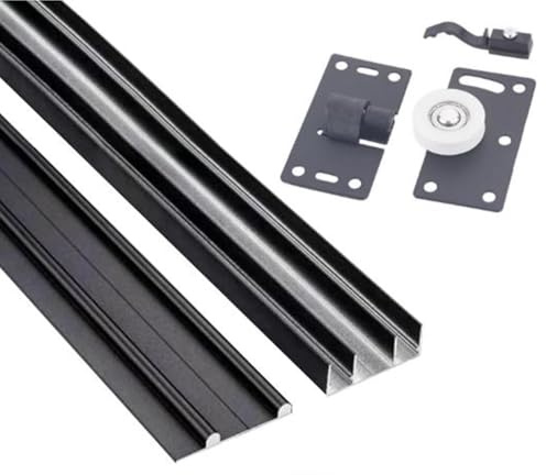Kit pour porte coulissante, Rail de porte coulissante de garde-robe en aluminium et Kit de Rail de guidage de poulie, plusieurs tailles 100-280cm(110cm)