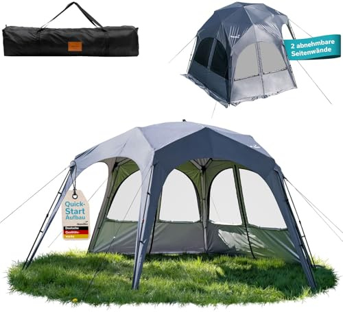 Skandika Pavillon Lundholm 462 Quick-Start | Outdoor Gartenpavillon, 2 Seitenwände, Quick-Up Gestänge, 230 cm Stehhöhe, Sonnenschutz UPF 80+, wetterfest | Partyzelt für Garten, Festival, Strand