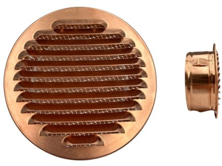 EINSIDE Griglia aerazione in rame con rete alta qualità, Griglia ventilazione con boccaglio attacco tondo, Rame ø 140 mm