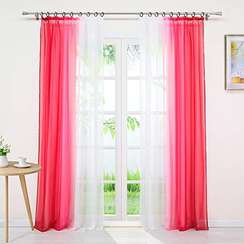 Joyswahl Gardine Voile Vorhang mit Farbverlauf Design »Agnes« Dekoschal Fenster Schal BxH 140x245cm Rot mit Kräuselband 2er Pack